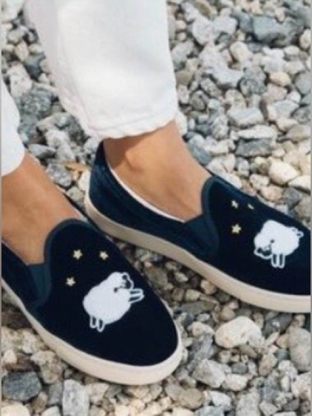 Soludos Midnight Navy Blue Velvet Sheep Stars Slip - On Sneakers Women’s Sz 9.5